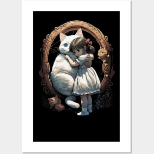 Anime Dream: Girl Embracing a Cat in Enchanting Portal Posters and Art